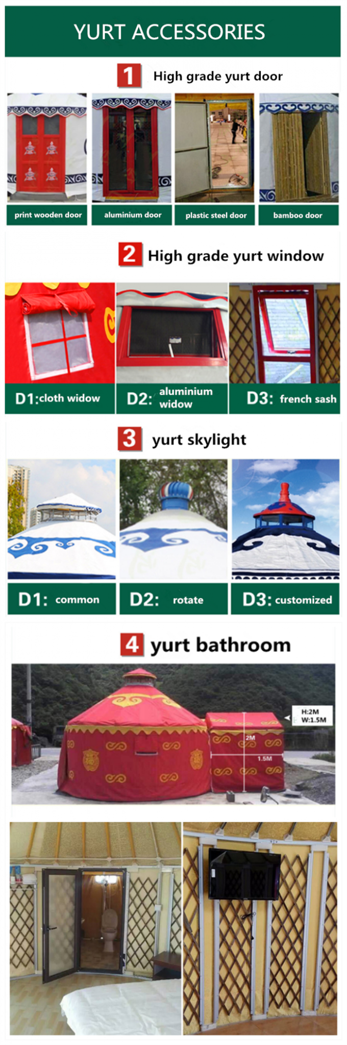 Anti - de Ultraviolette Mongoolse Tent van Yurt met het Dik maken van Acupunctuurkatoen